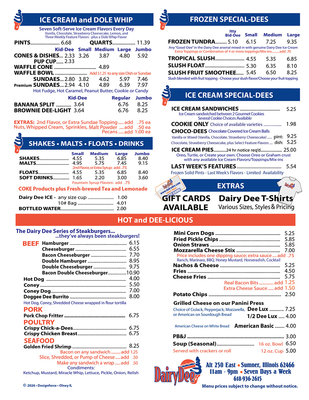 Dairy Dee Menu 2026 in Sumner IL